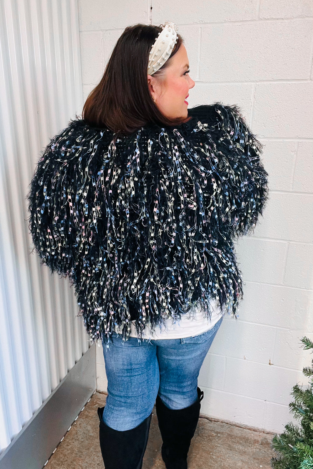 DAZZLING FUZZY FRING KNIT CARDIGAN
