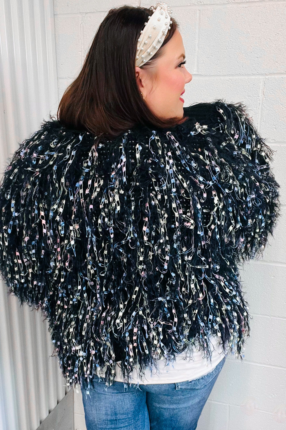DAZZLING FUZZY FRING KNIT CARDIGAN