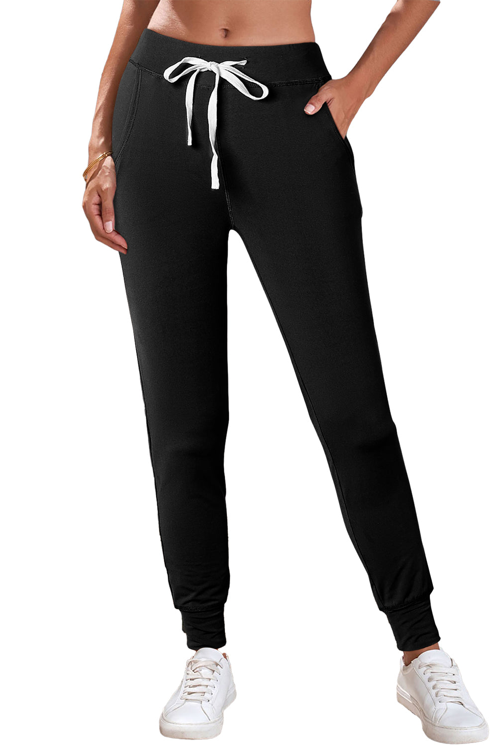 DRAWSTRING WAIST POCKETED JOGGERS