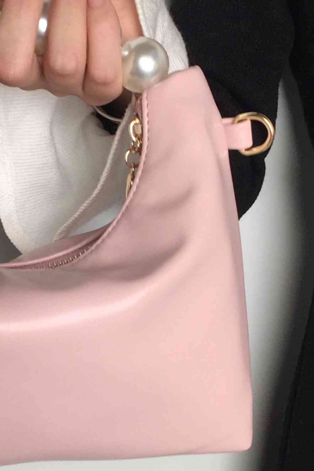 FAUX LEATHER PEARL HANDBAG