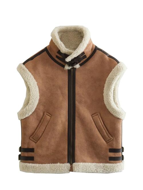 CONTRAST ZIP UP FLEECE VEST