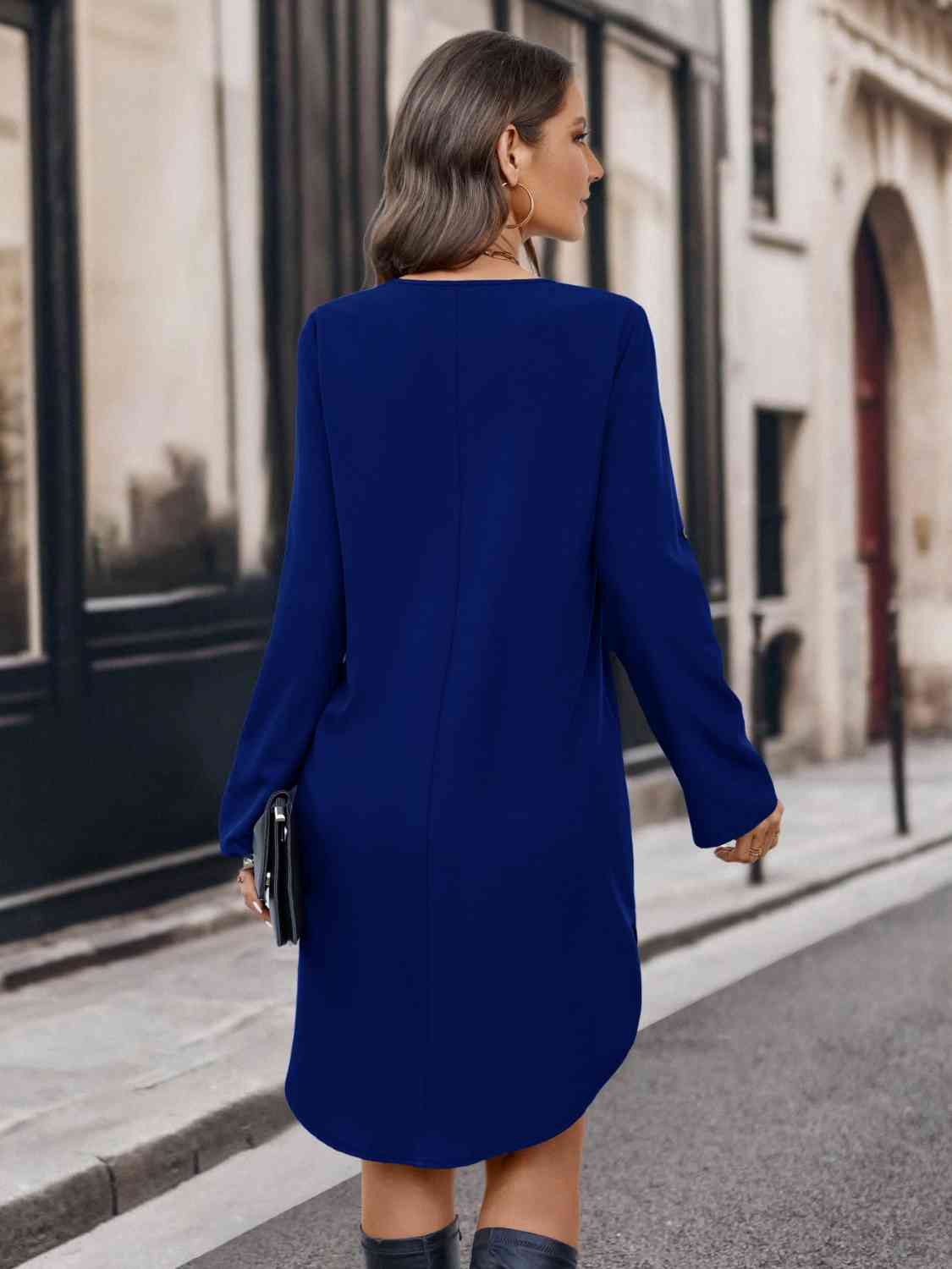 ZIP UP ROLL-UP SLEEVE DRESS