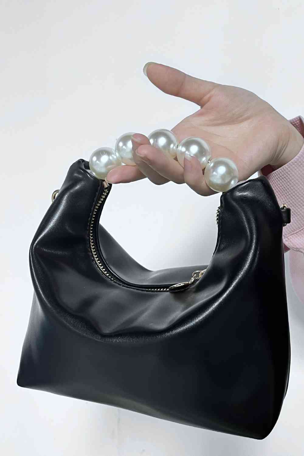 FAUX LEATHER PEARL HANDBAG