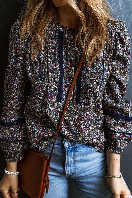HEATHER PATTERN SCOOP NECK LONG SLEEVE BLOUSE