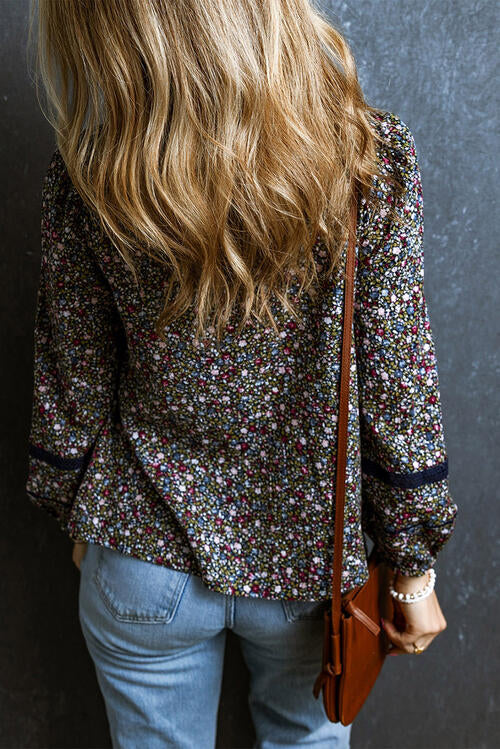 HEATHER PATTERN SCOOP NECK LONG SLEEVE BLOUSE