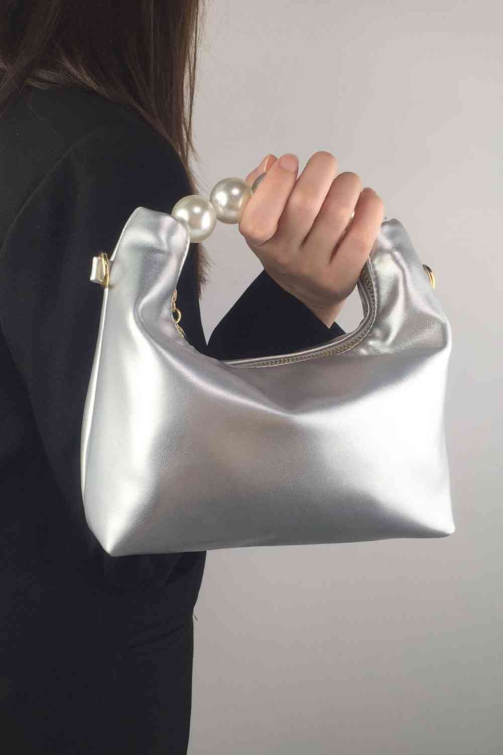 FAUX LEATHER PEARL HANDBAG