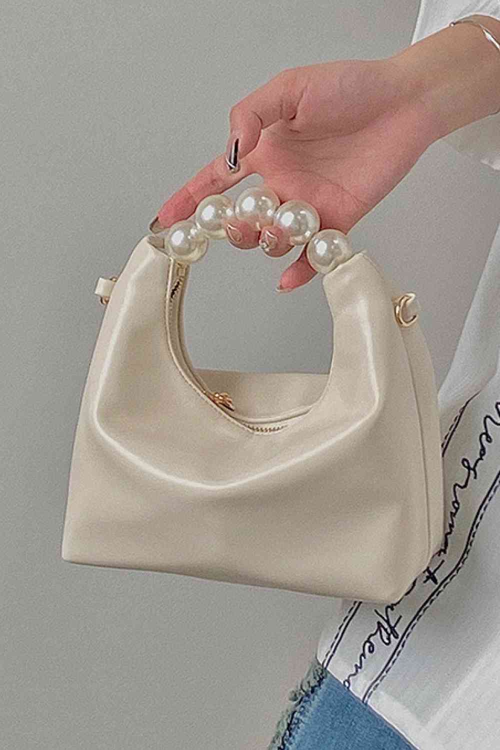 FAUX LEATHER PEARL HANDBAG