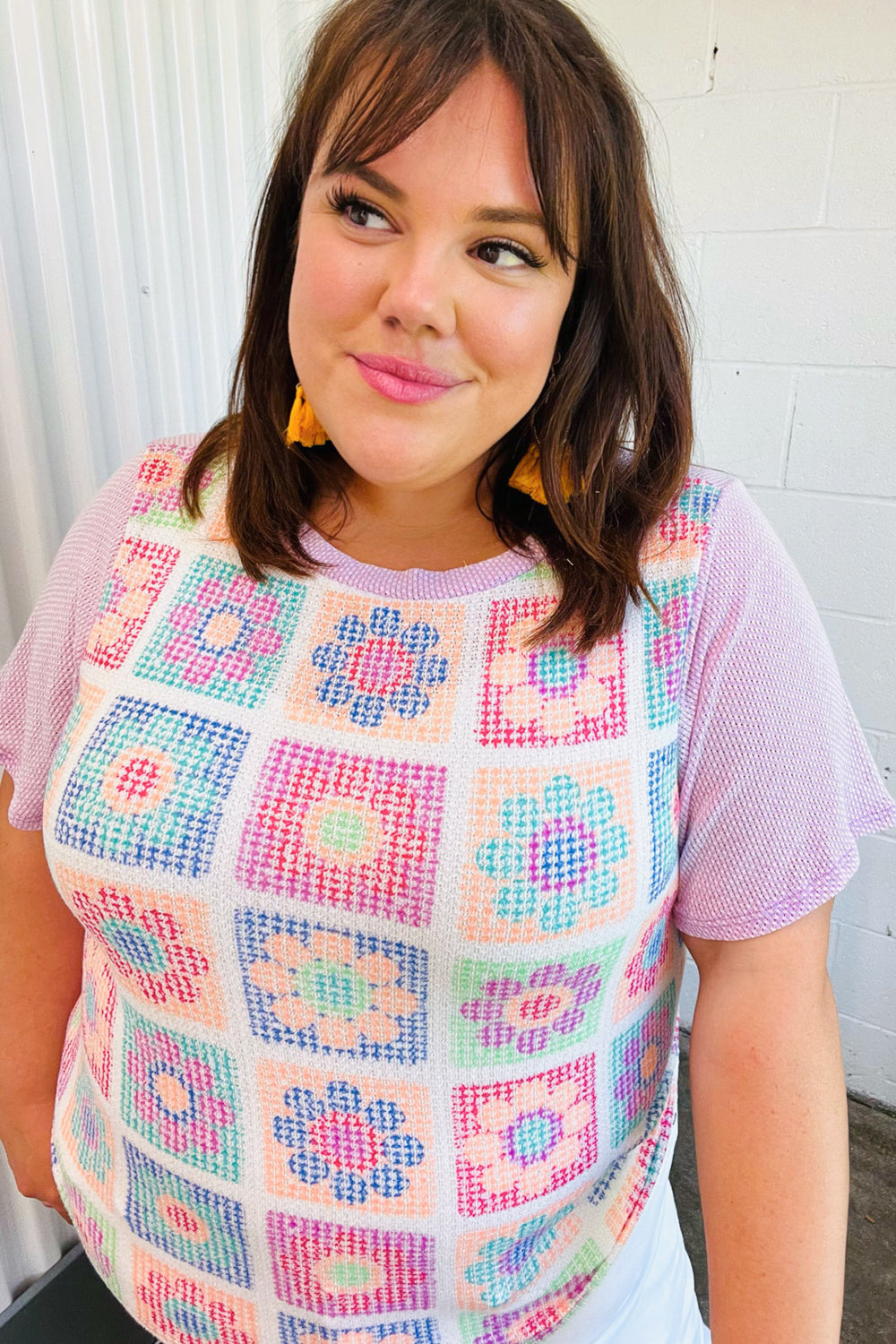 Lavender Flower Power Color Block Top