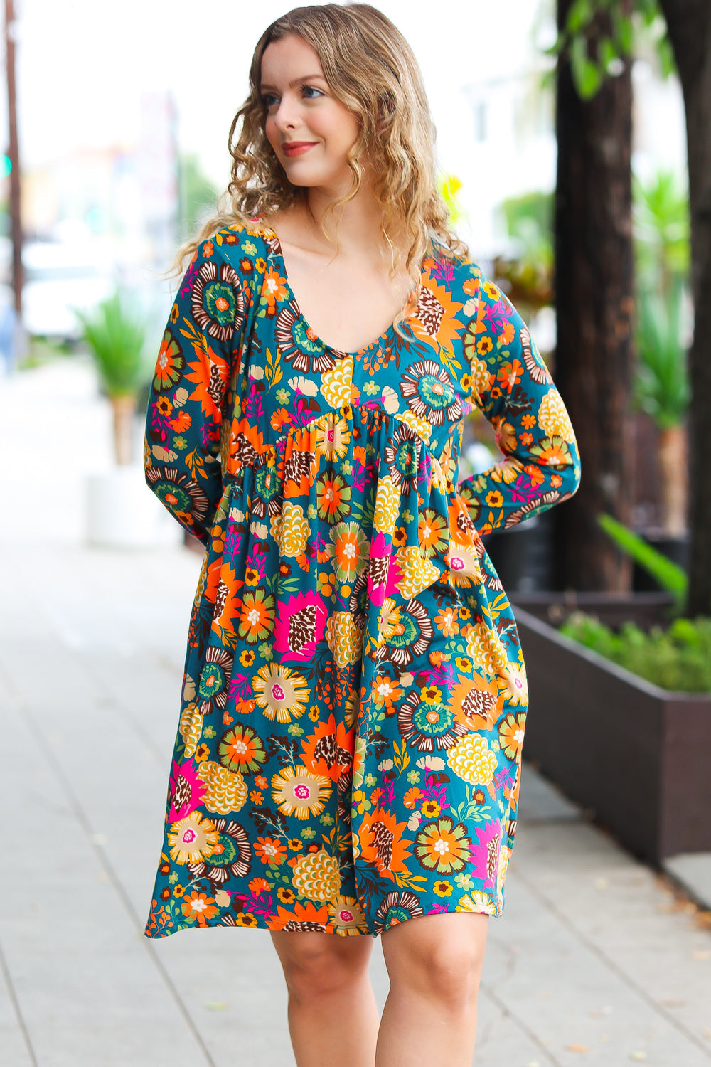 TEAL ABOUT IT FLORAL DRESS