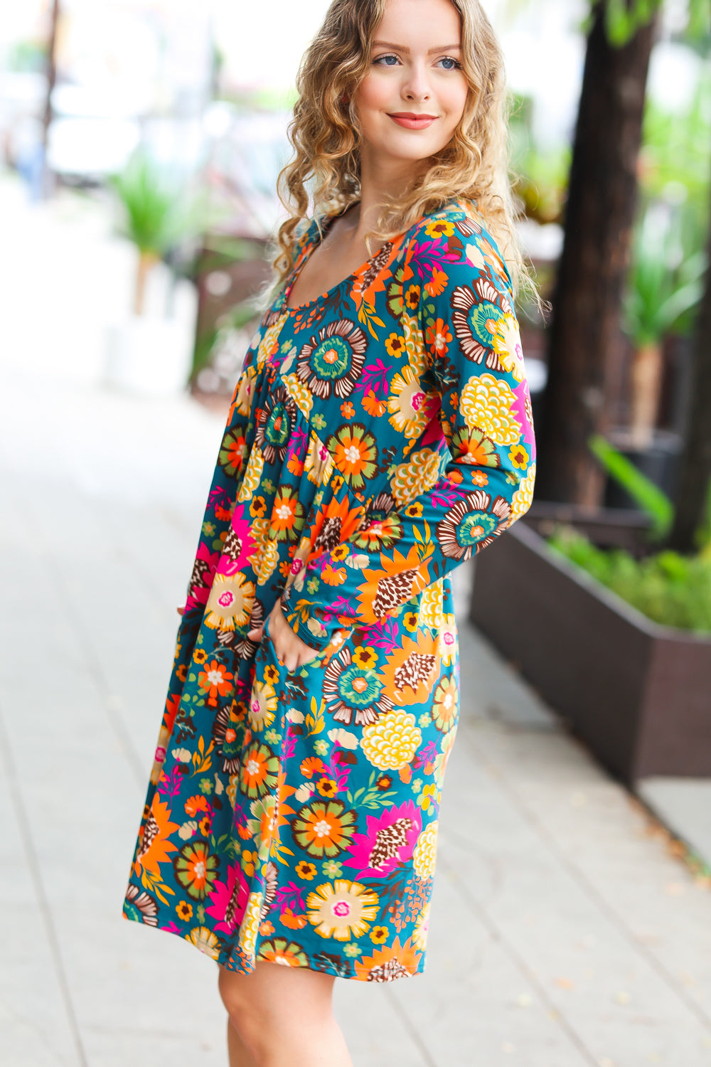 TEAL ABOUT IT FLORAL DRESS