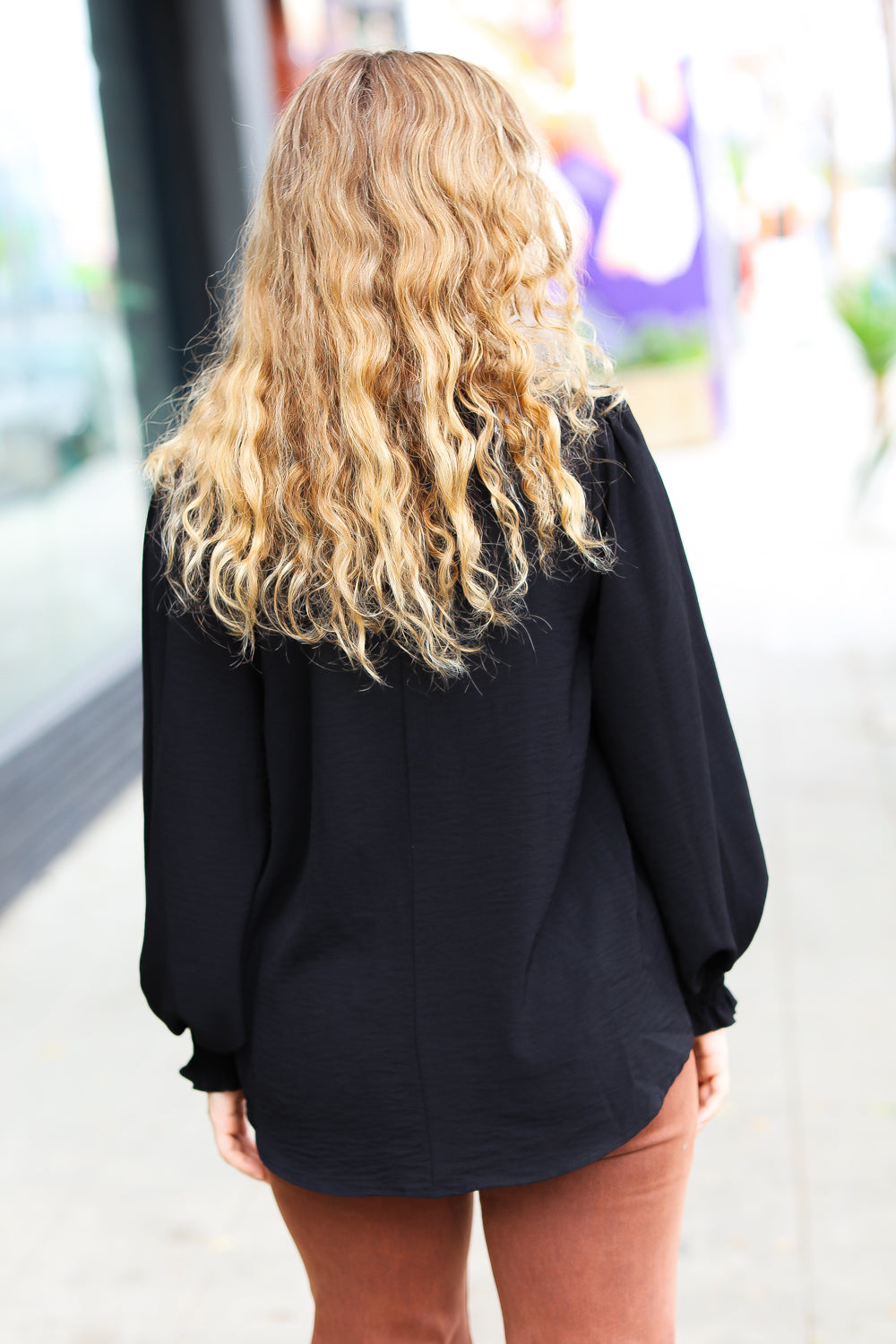 Feeling Bold Black Banded V Neck Smocked Top