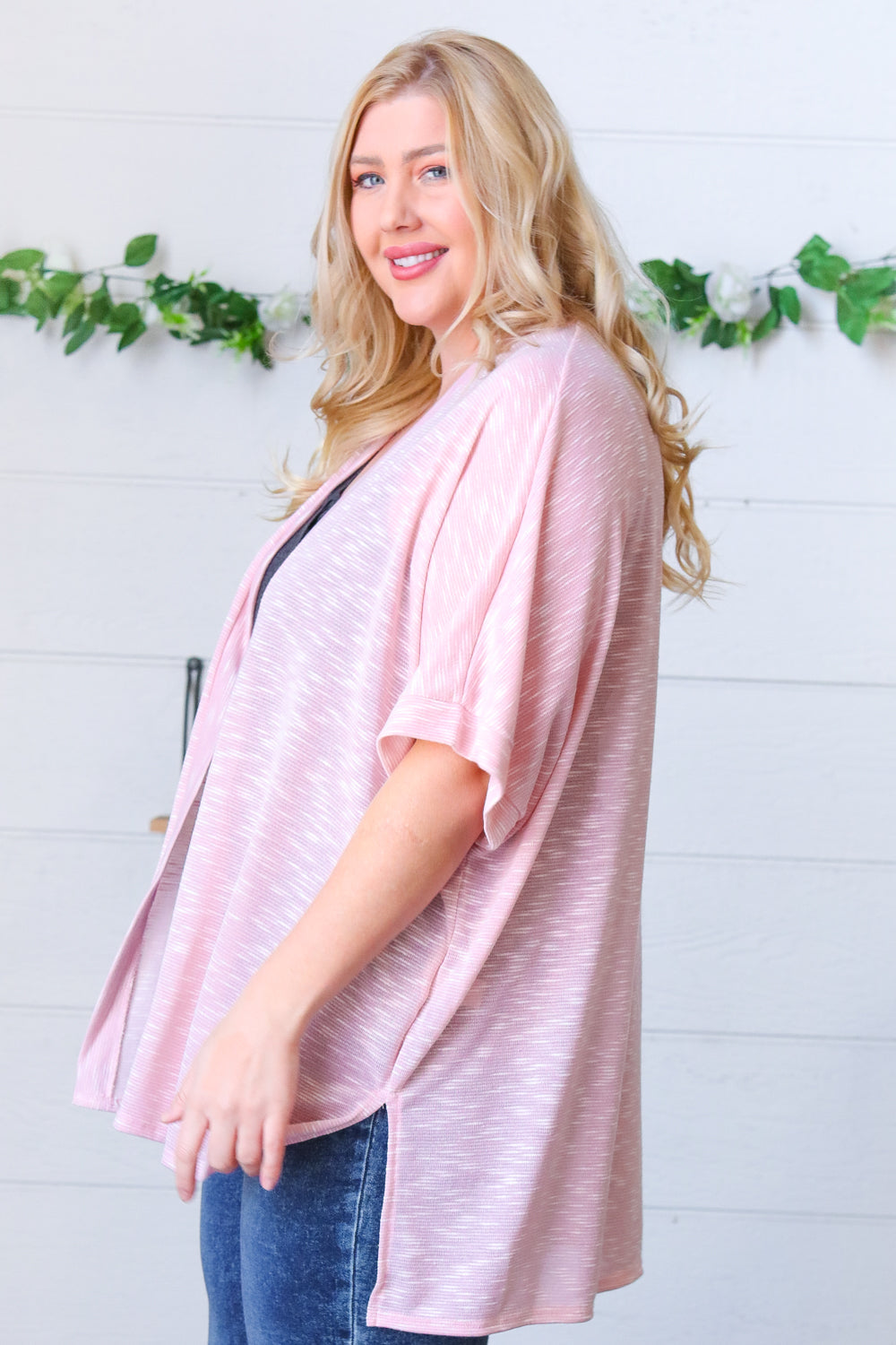 Blush Two Tone Dolman Open Cardigan