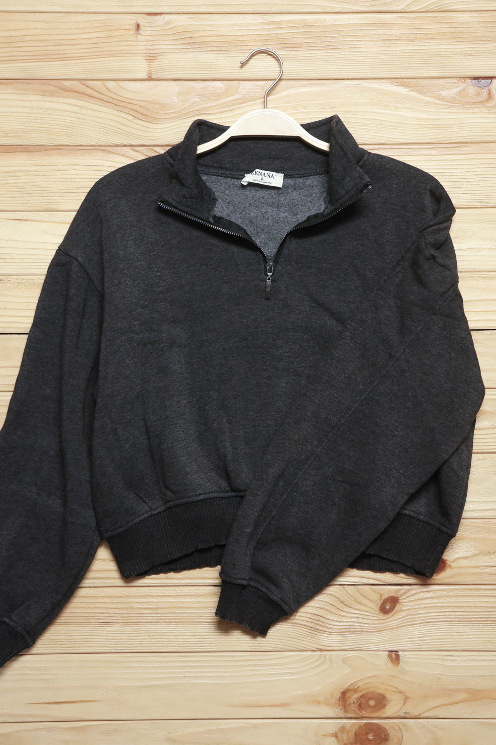 Dark Grey Half Zip Cropped Pullover Sweater