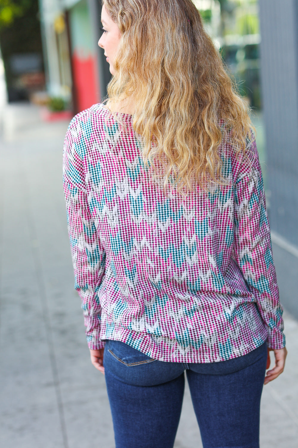 Magenta & Teal Vintage Two Tone Knit Top