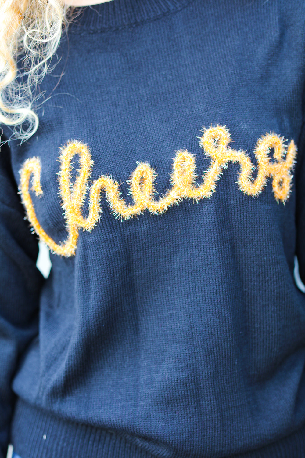 Take Note Black Embroidery "Cheers" Oversized Knit Top