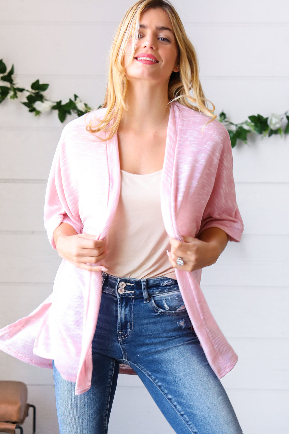 Blush Two Tone Dolman Open Cardigan