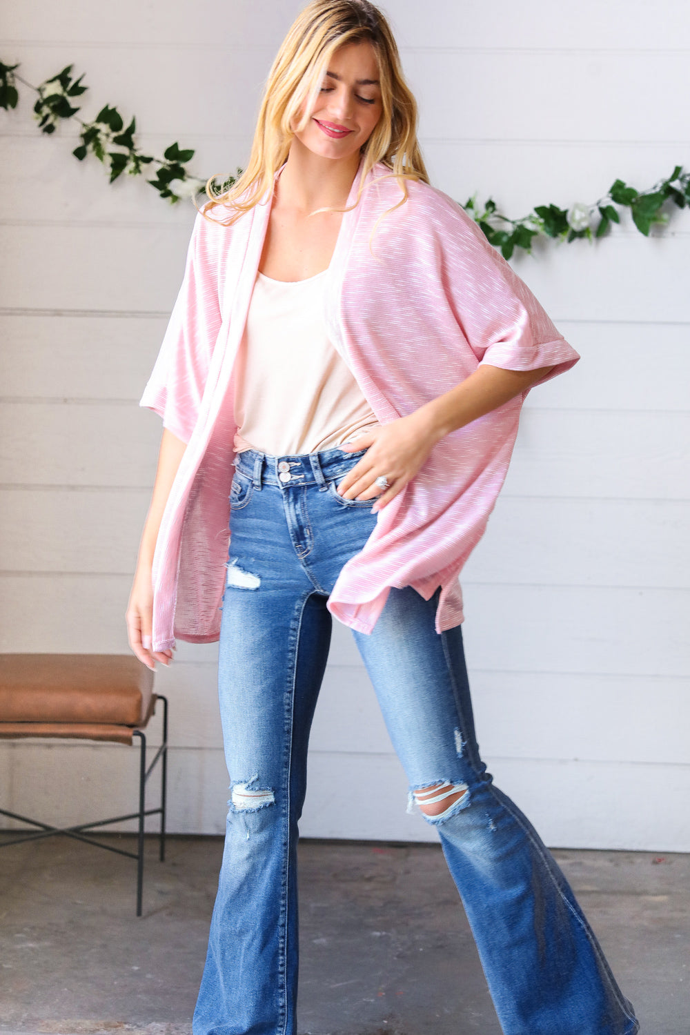 Blush Two Tone Dolman Open Cardigan