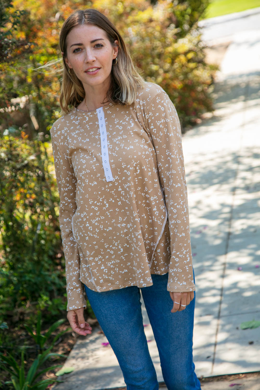 Thermal Leopard Print Snap Button Down Top