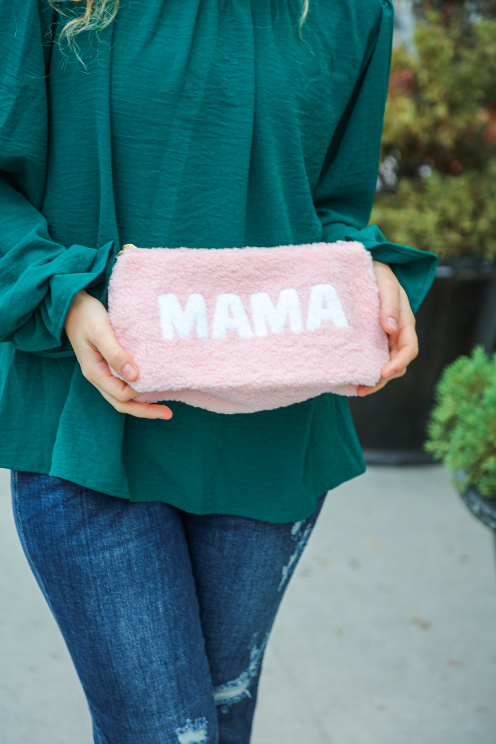 Blush "Mama" Sherpa Zipper Bag