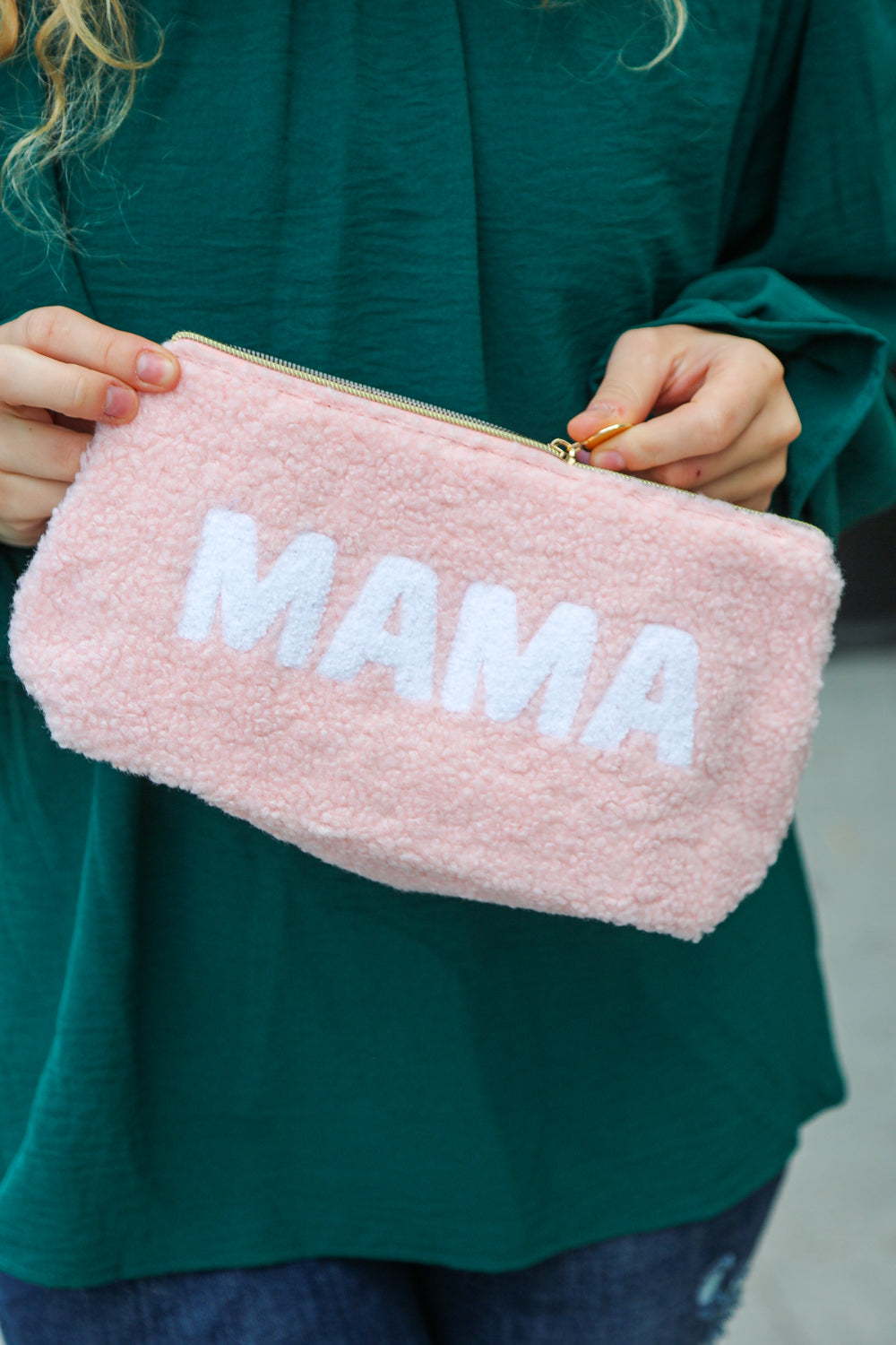 Blush "Mama" Sherpa Zipper Bag