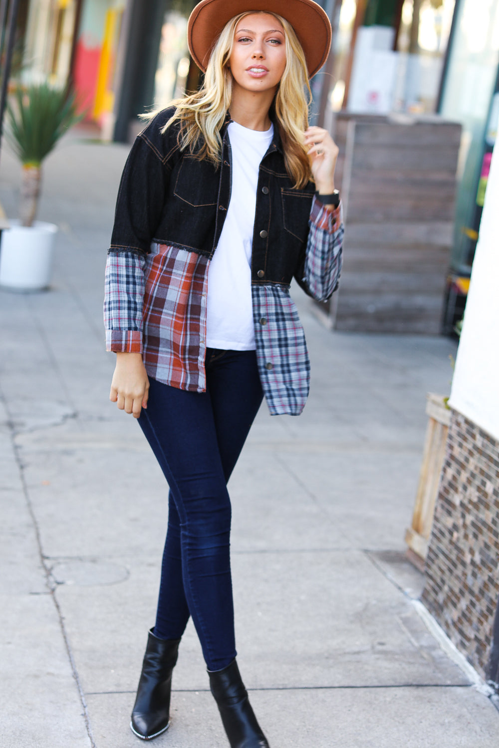 Seize The Day Black Denim & Plaid Cut Edge Jacket