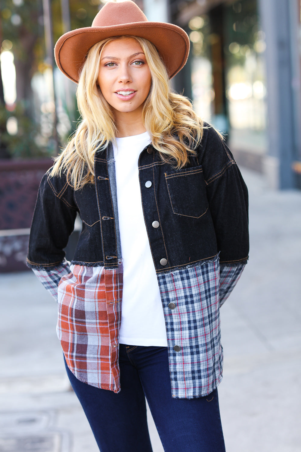 Seize The Day Black Denim & Plaid Cut Edge Jacket