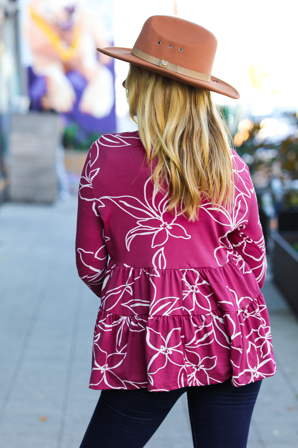 Foot Loose Magenta Floral Tiered Babydoll Top