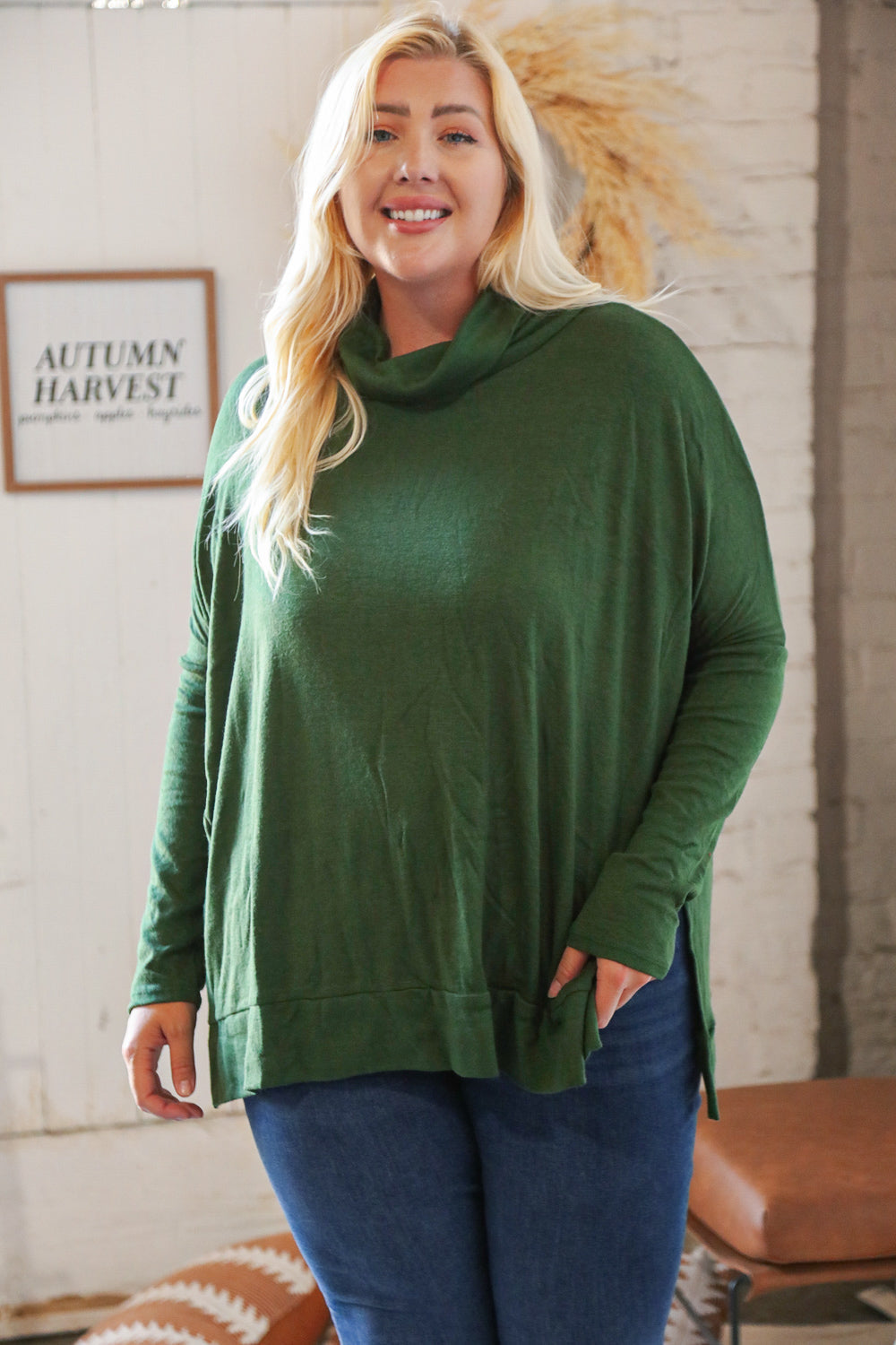 Hunter Green Cashmere Feel Turtleneck Sweater