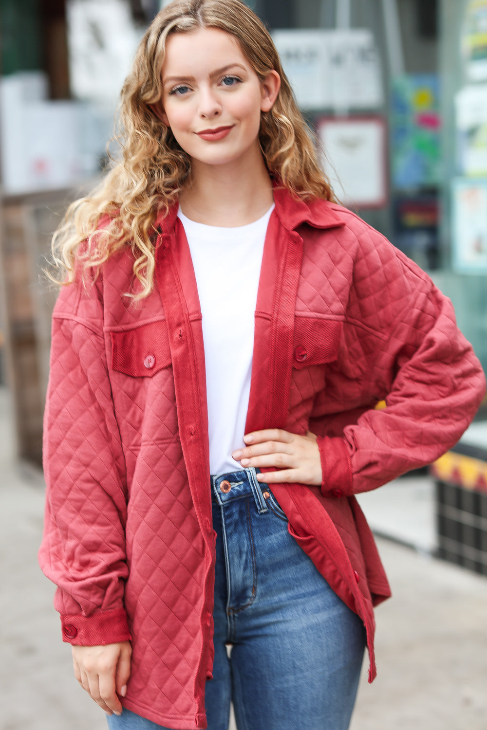 Marsala Quilted Knit Button Down Shacket