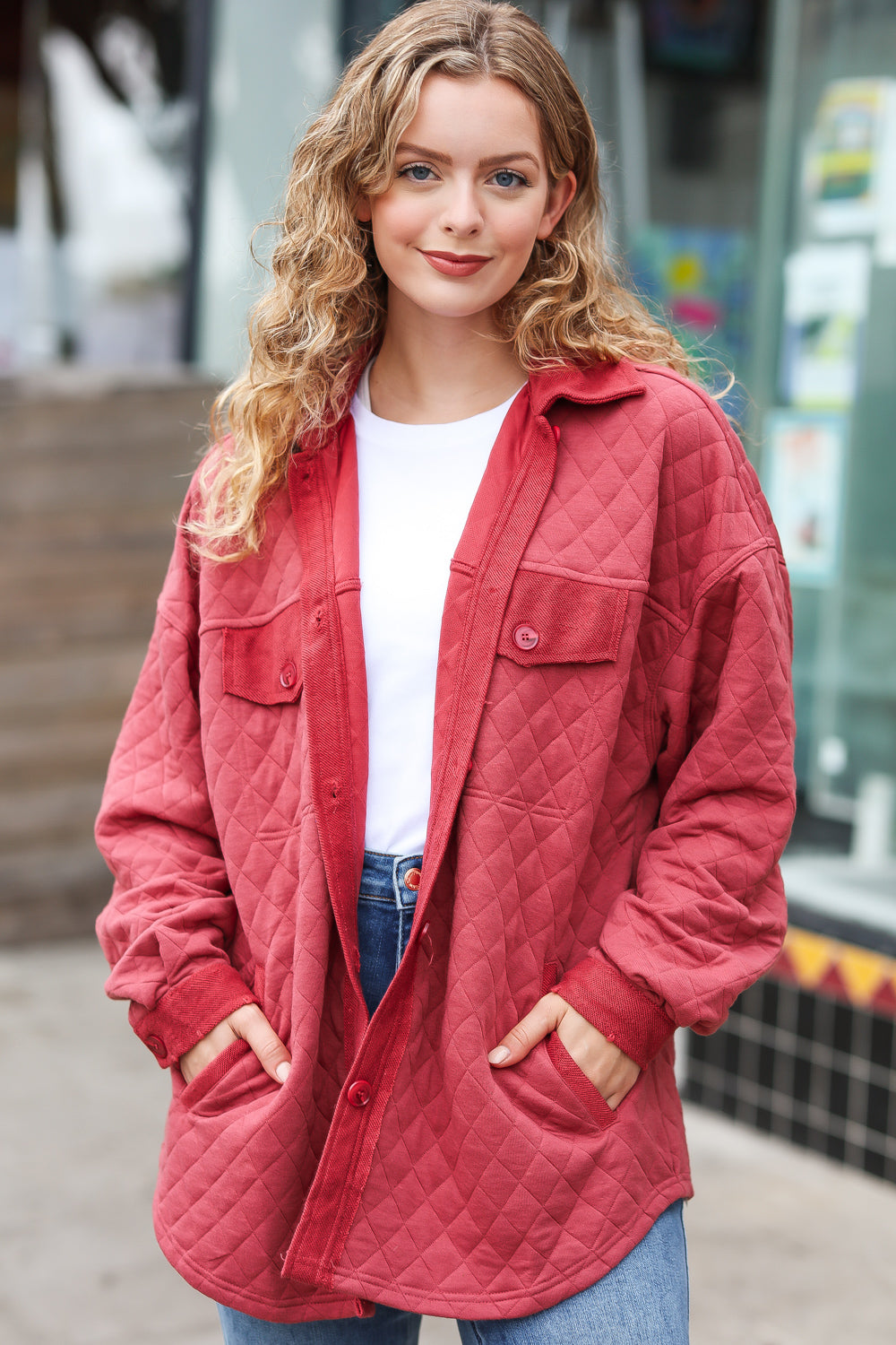 Marsala Quilted Knit Button Down Shacket