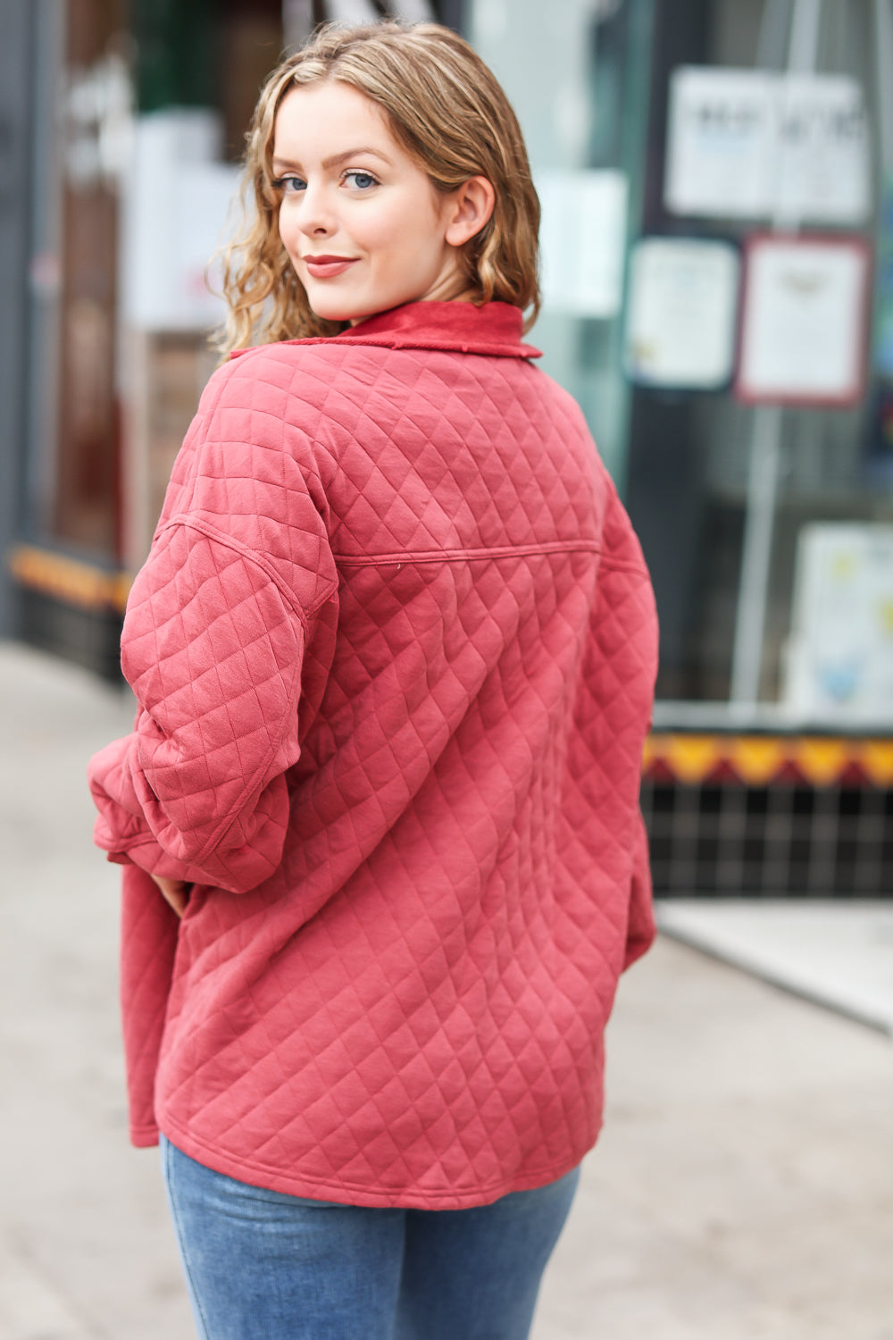 Marsala Quilted Knit Button Down Shacket