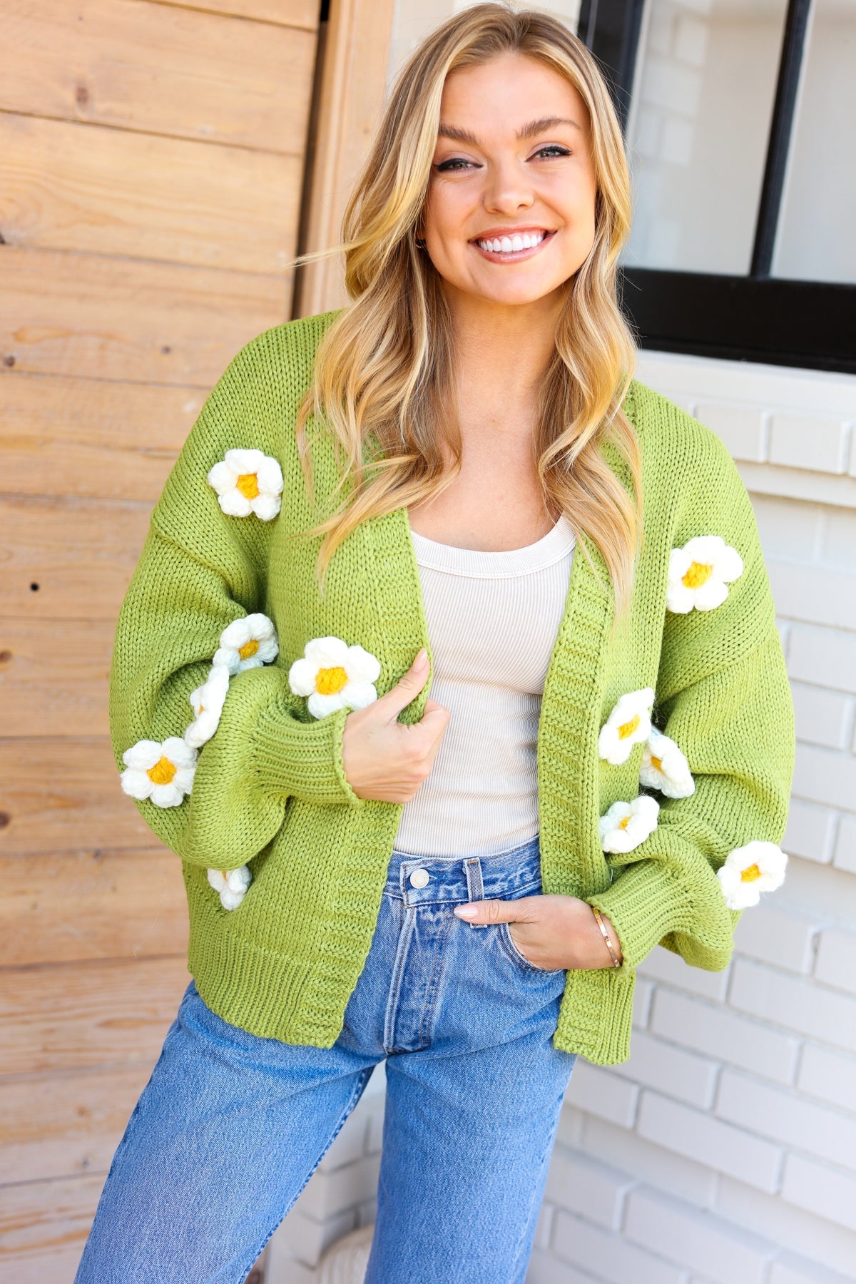 FOR LOVE LIME AND DAISIES CHUNKY CARDIGAN