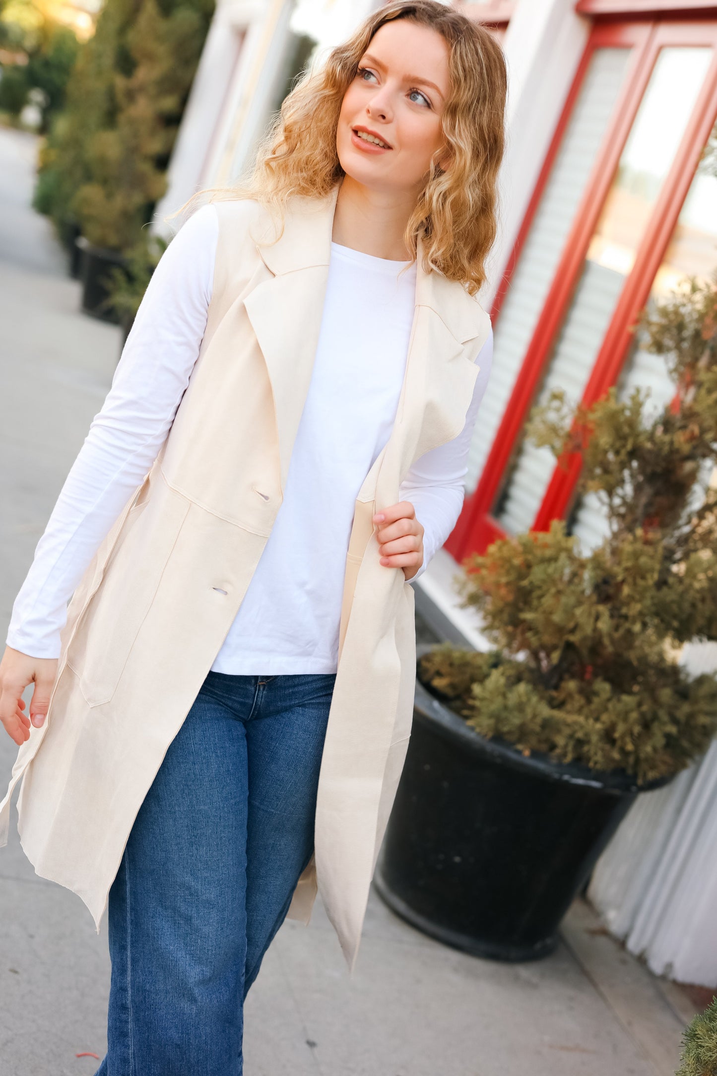 FAWN FAUX SUEDE TRENCH COAT VEST