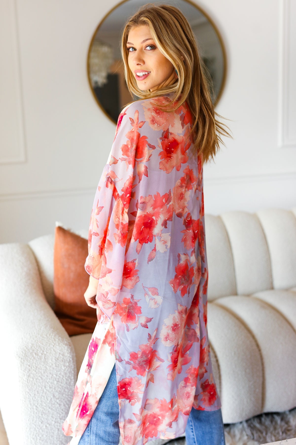 FLORAL BREEZE KIMONO - SAND & FUCHSIA