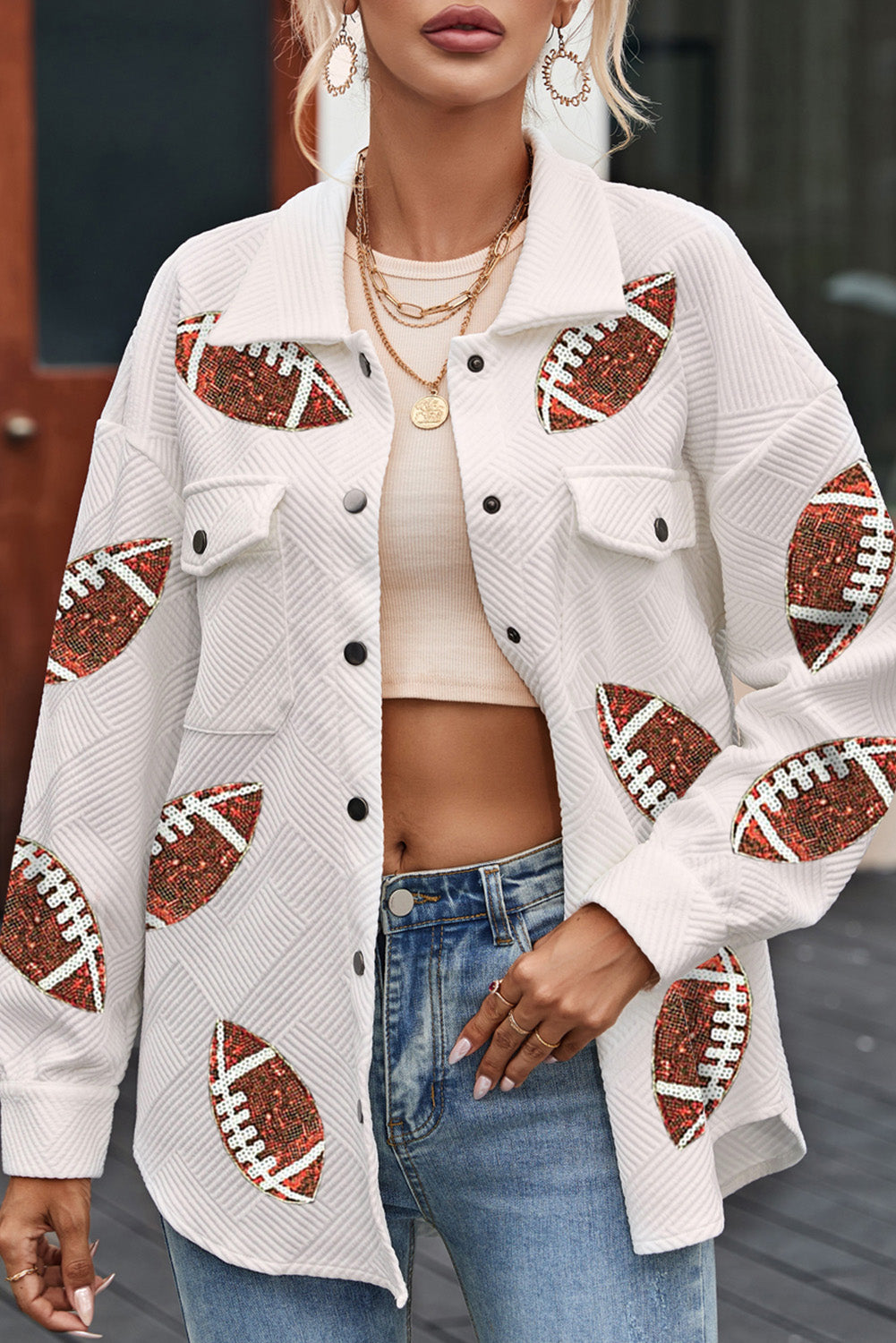 Textured Sequined Football Shacket