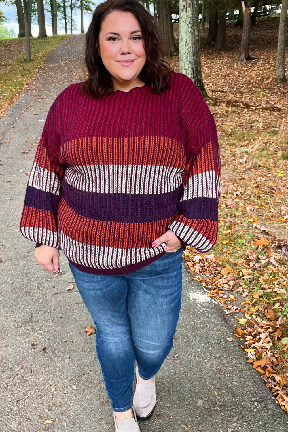 Take All Of Me Burgundy & Navy Stripe Oversized Sweater