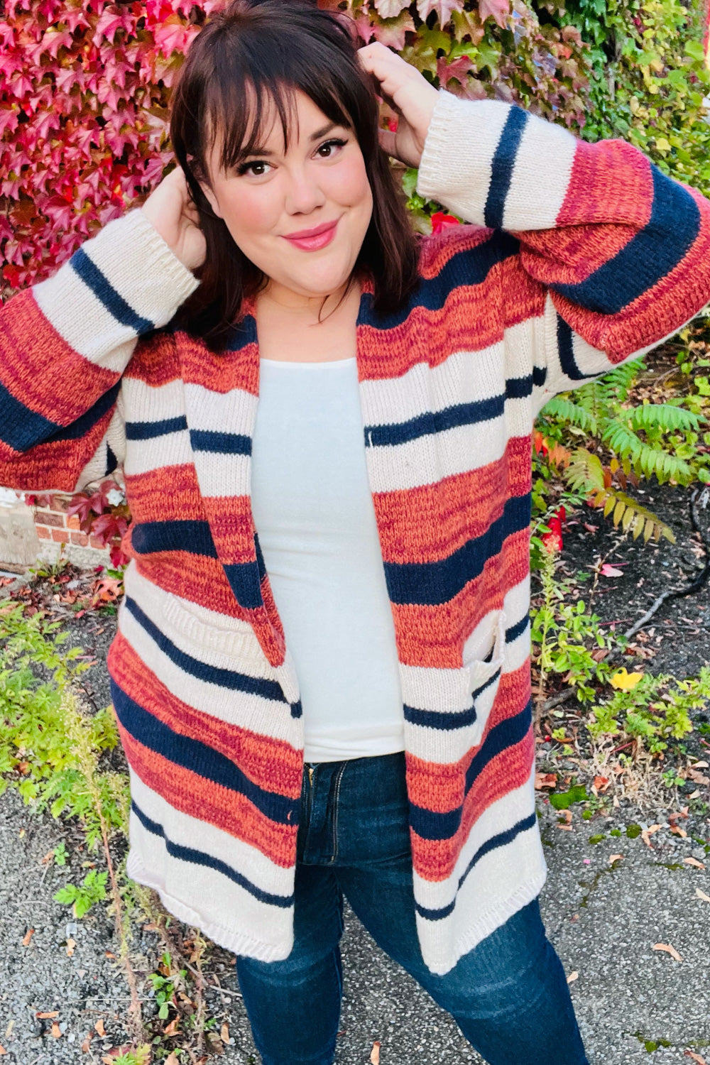 All Put Together Rust & Navy Striped Pocketed Cardigan