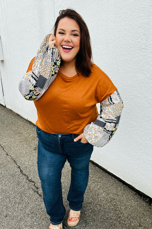 Ginger Hacci Drop Shoulder Paisley Bubble Sleeve Top