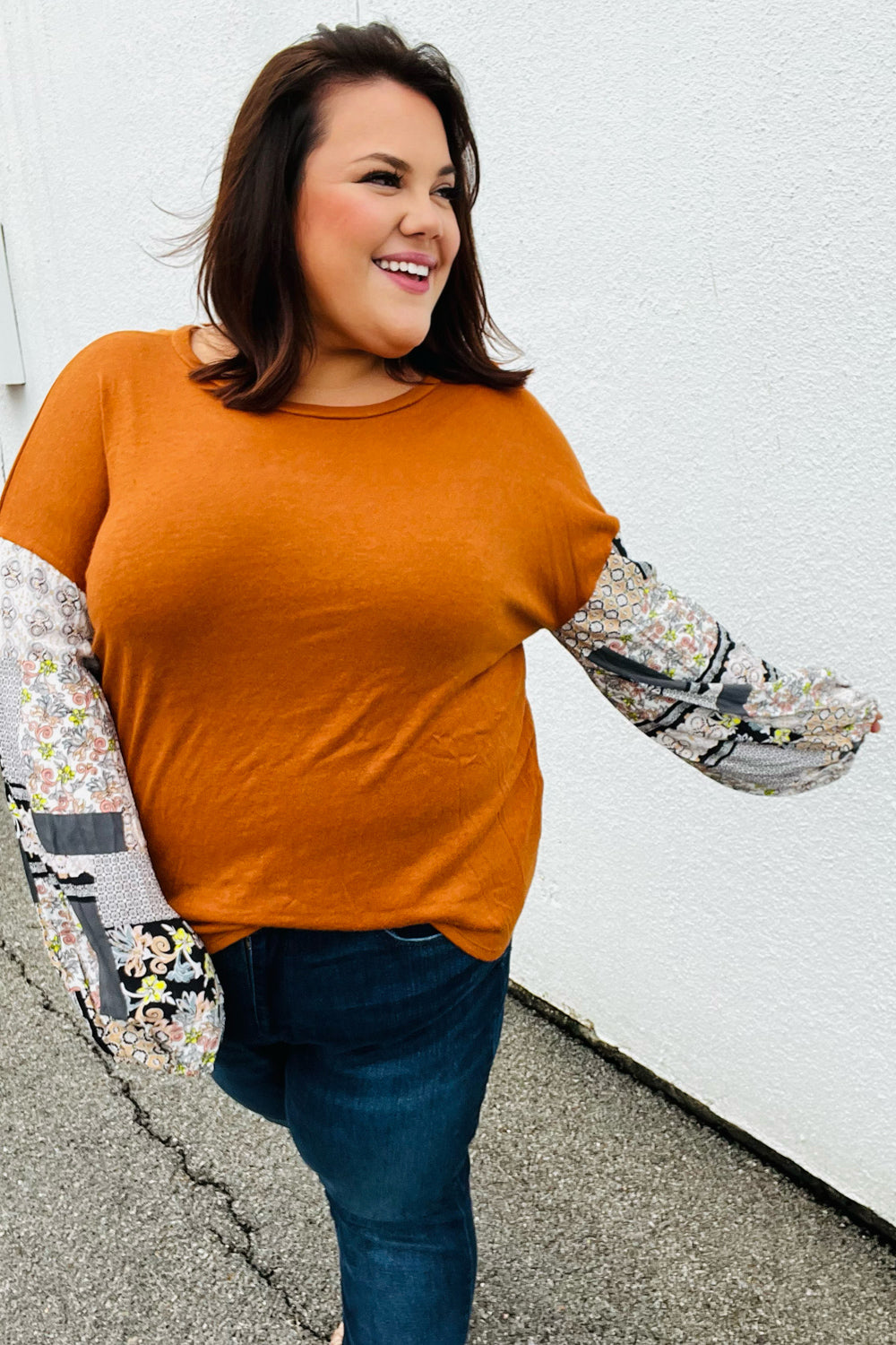 Ginger Hacci Drop Shoulder Paisley Bubble Sleeve Top