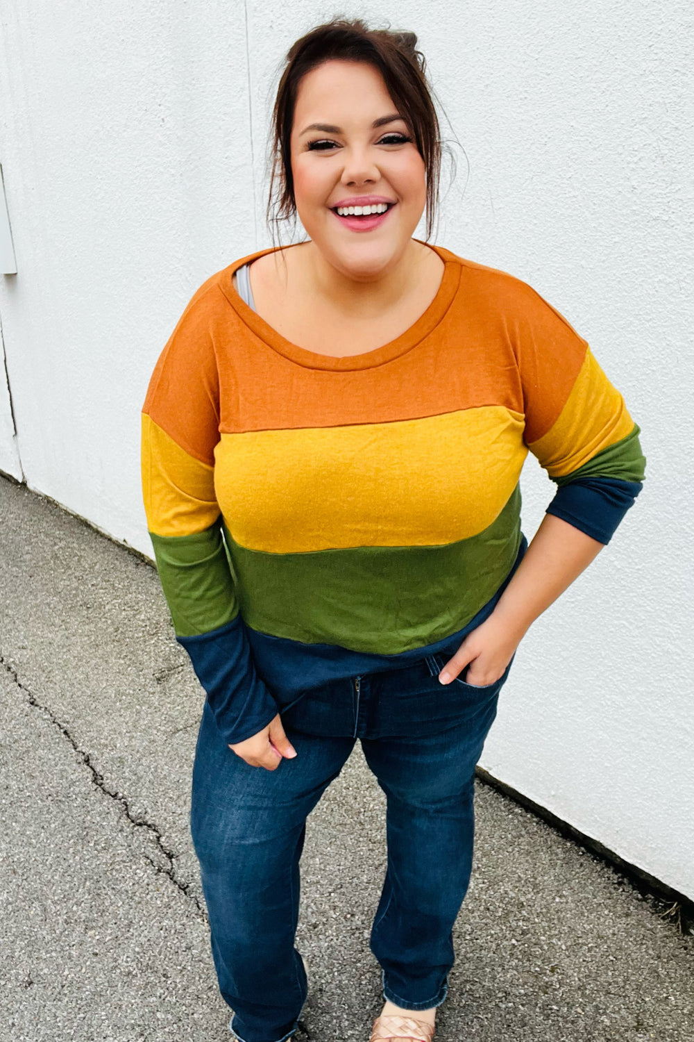 Olive & Mustard Color Block Hacci Top