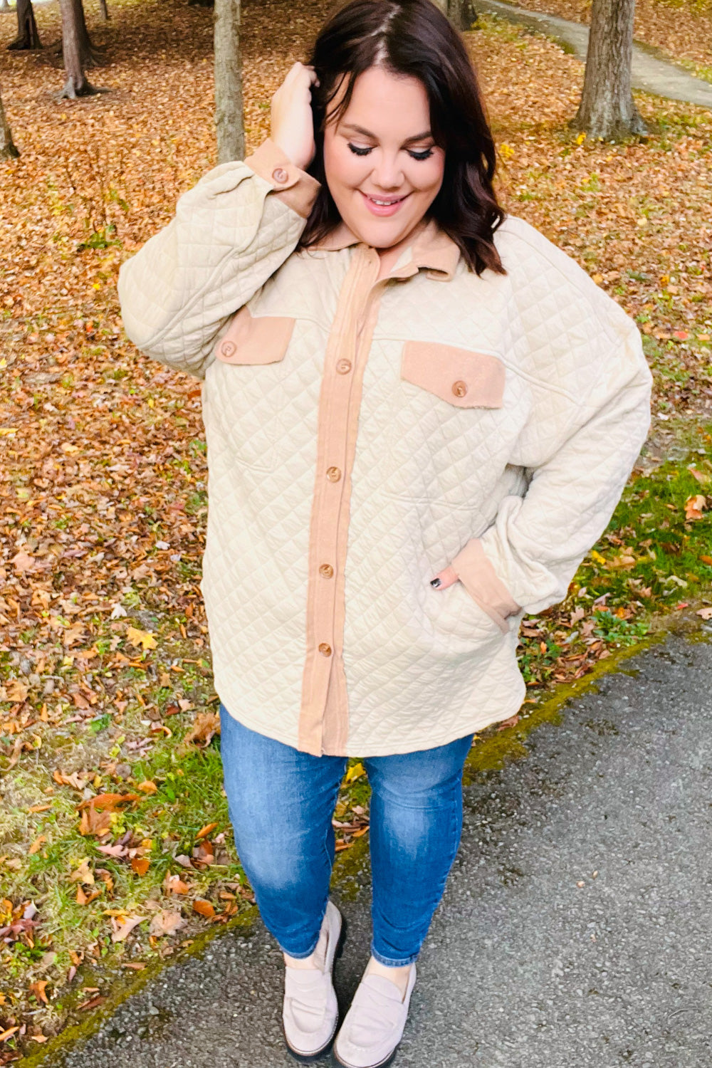 Eyes On You Taupe Quilted Knit Button Down Shacket