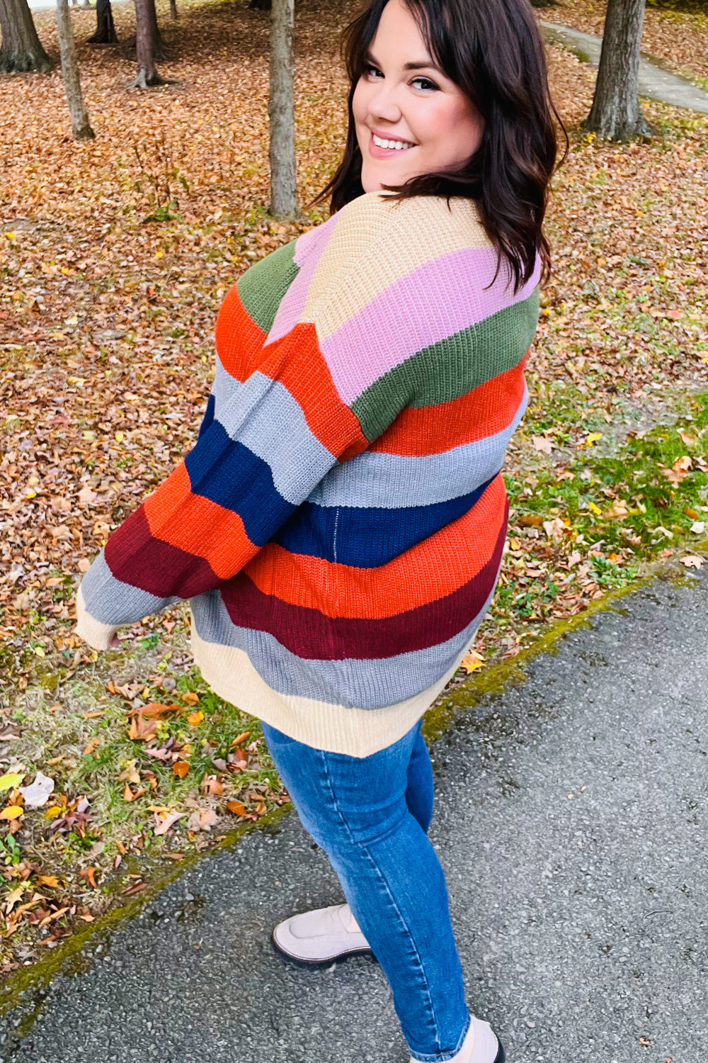 Just A Dream Multicolor Striped Slouchy Open Cardigan