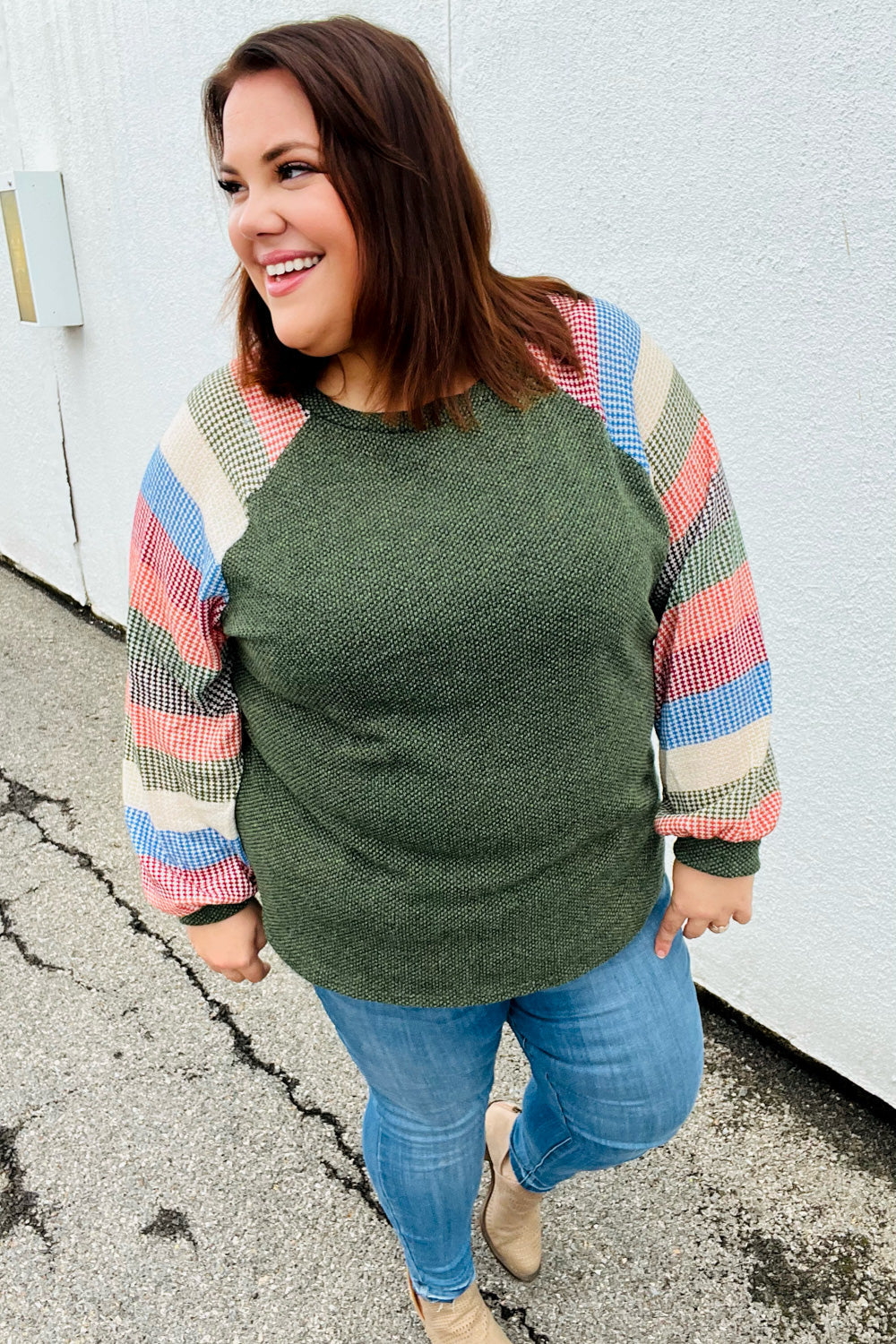 Carry On Forest Green Stripe Textured Knit Top