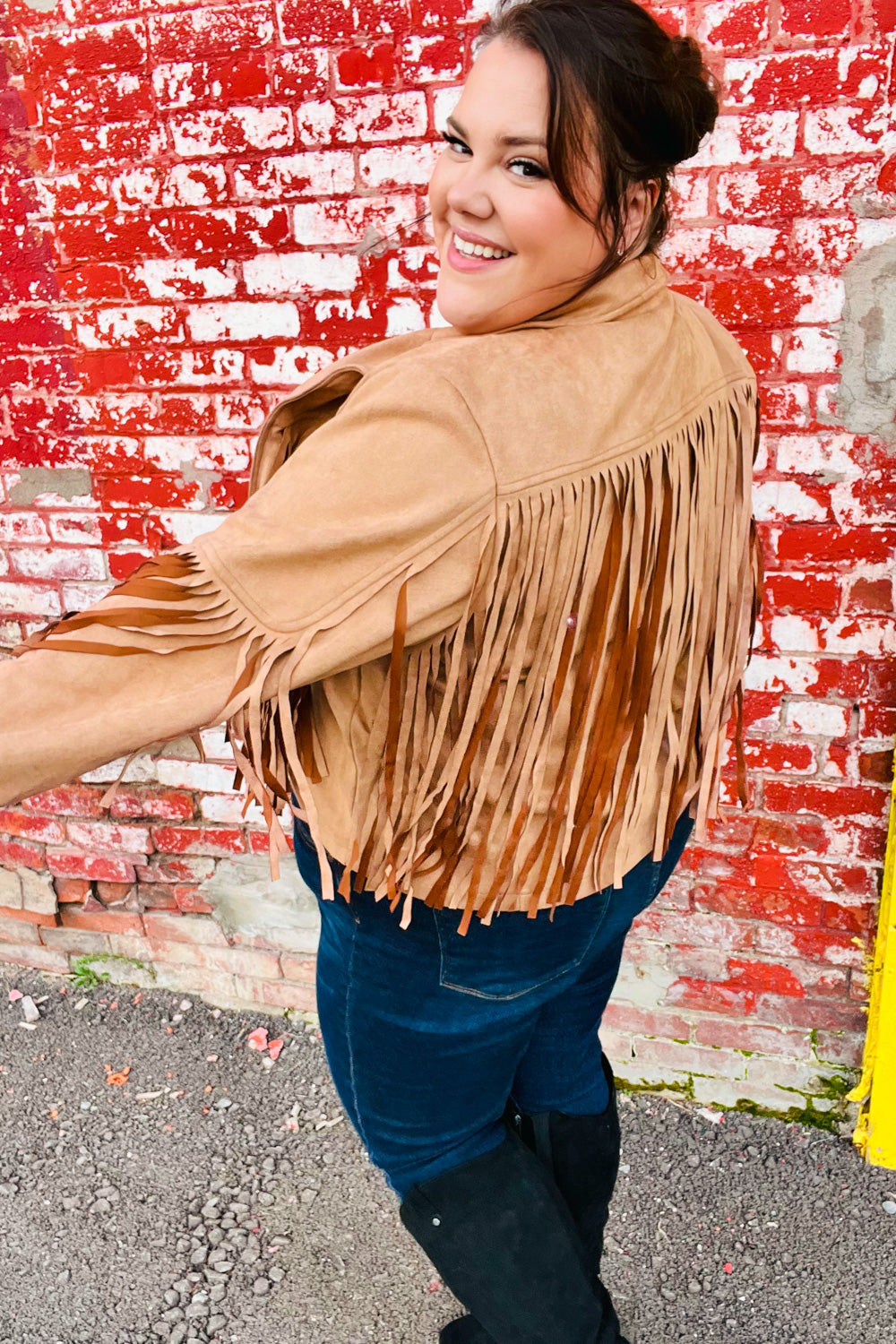 Festival Ready Camel Vegan Suede Fringe Jacket