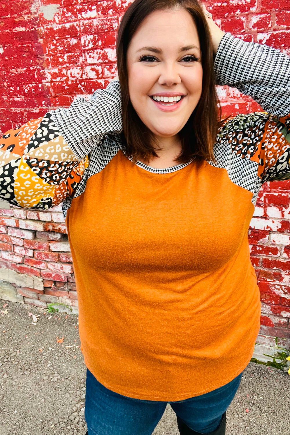 Feeling Myself Rust & Black Animal Print Two Tone Raglan Top