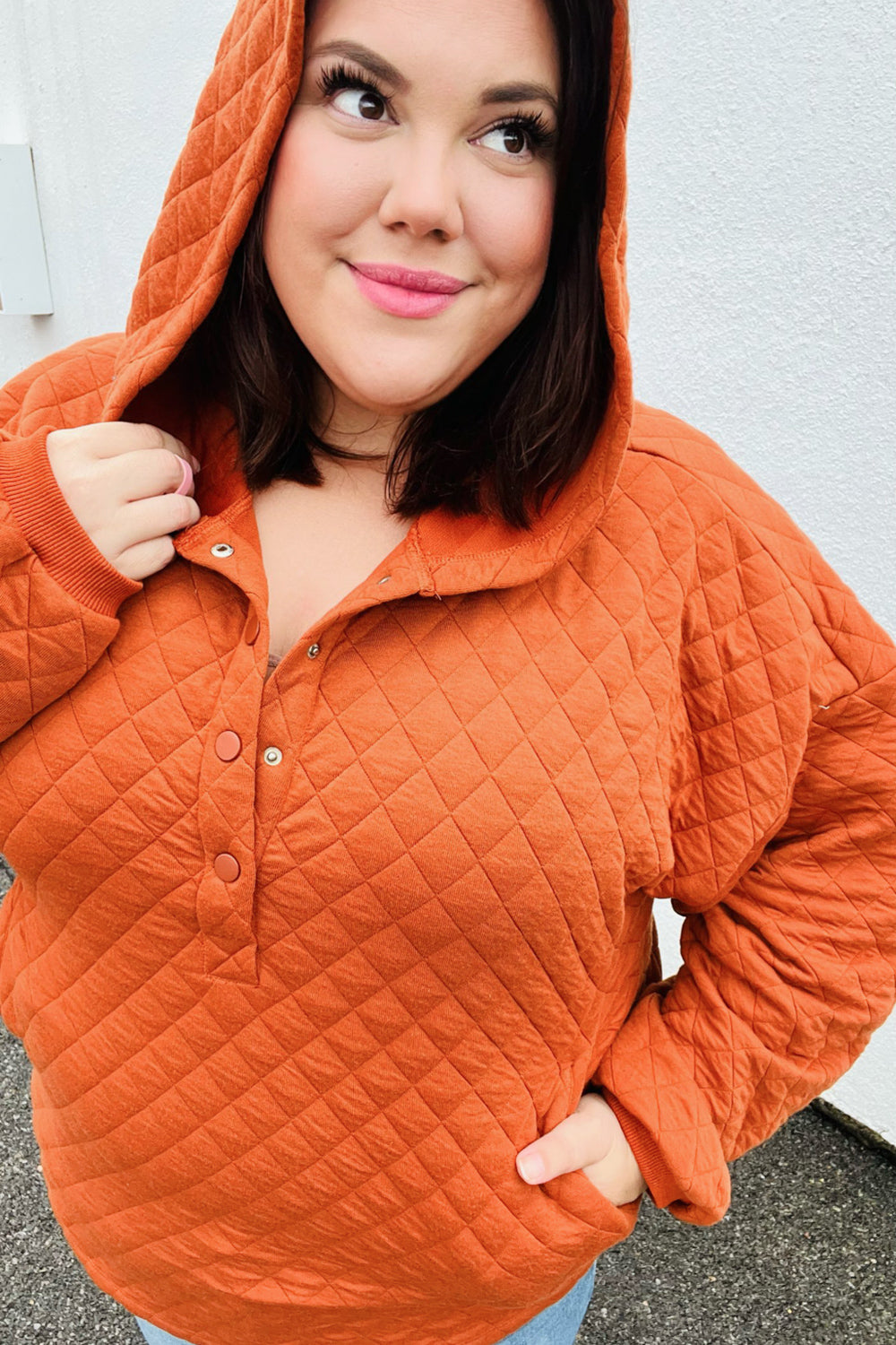 Feeling Bold Burnt Orange Quilted Quarter Snap Hoodie