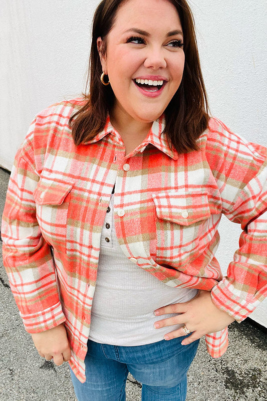 Layer Up Orange Plaid Flannel Button Down Shacket