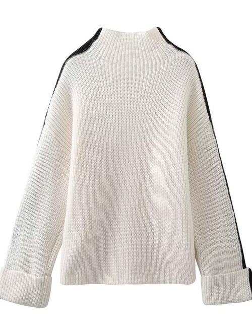 CONTRAST TURTLENECK LONG SLEEVE SWEATER