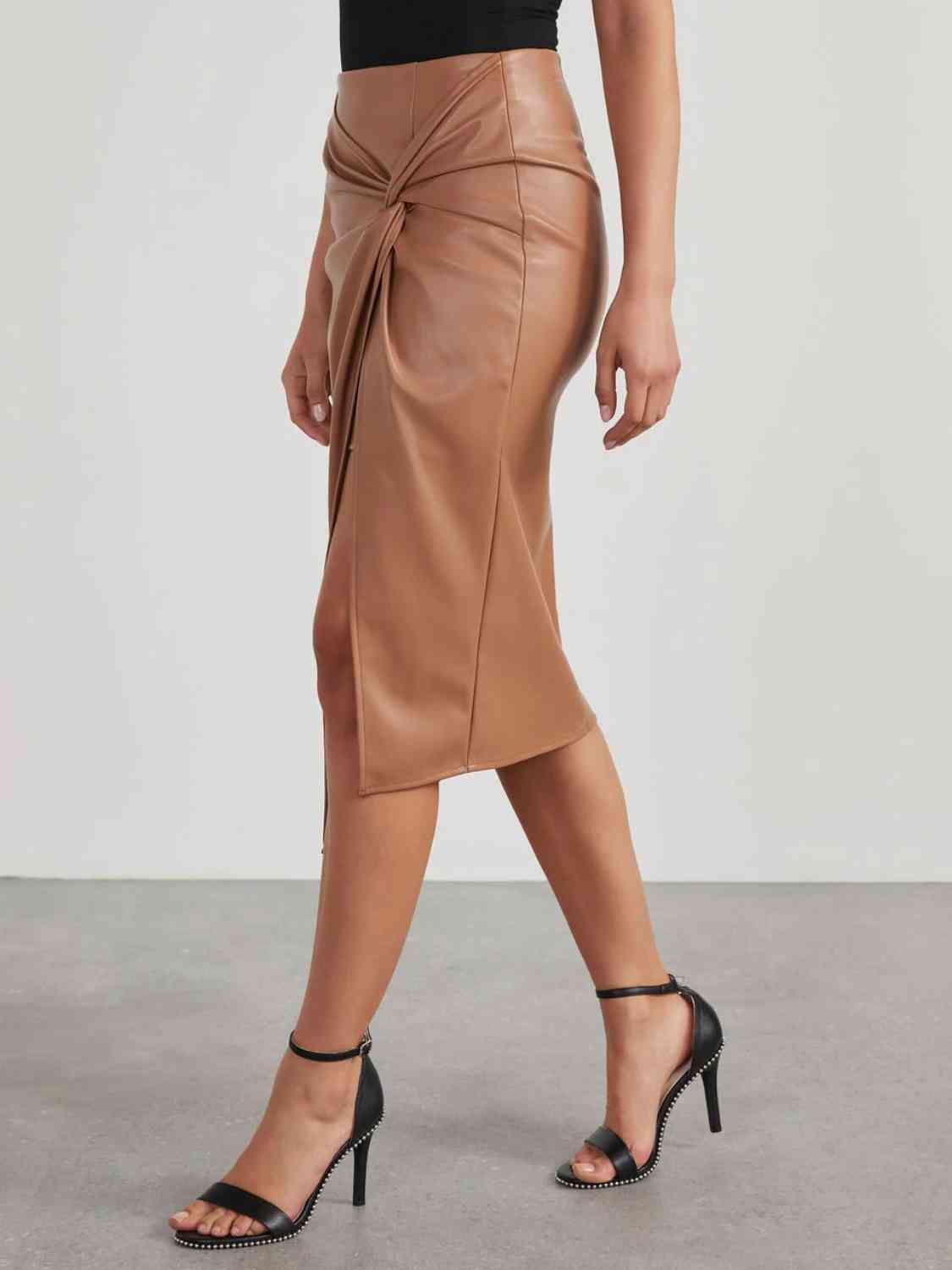 TWIST DETAIL FAUX LEATHER HIGH WAIST SKIRT