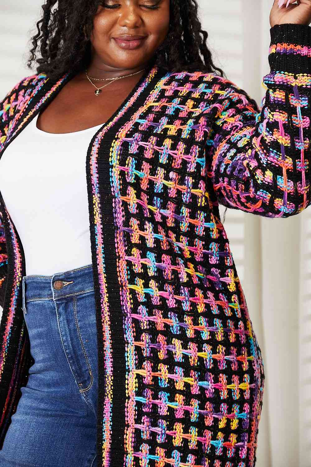 MULTICOLORED FRINGE HEM CARDIGAN